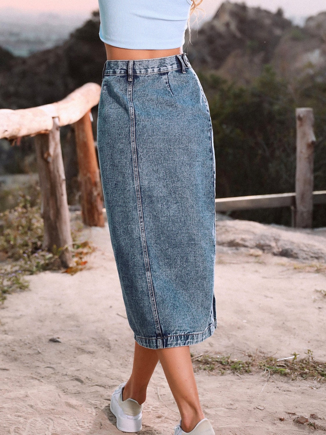 Classic Button Front Denim Skirt