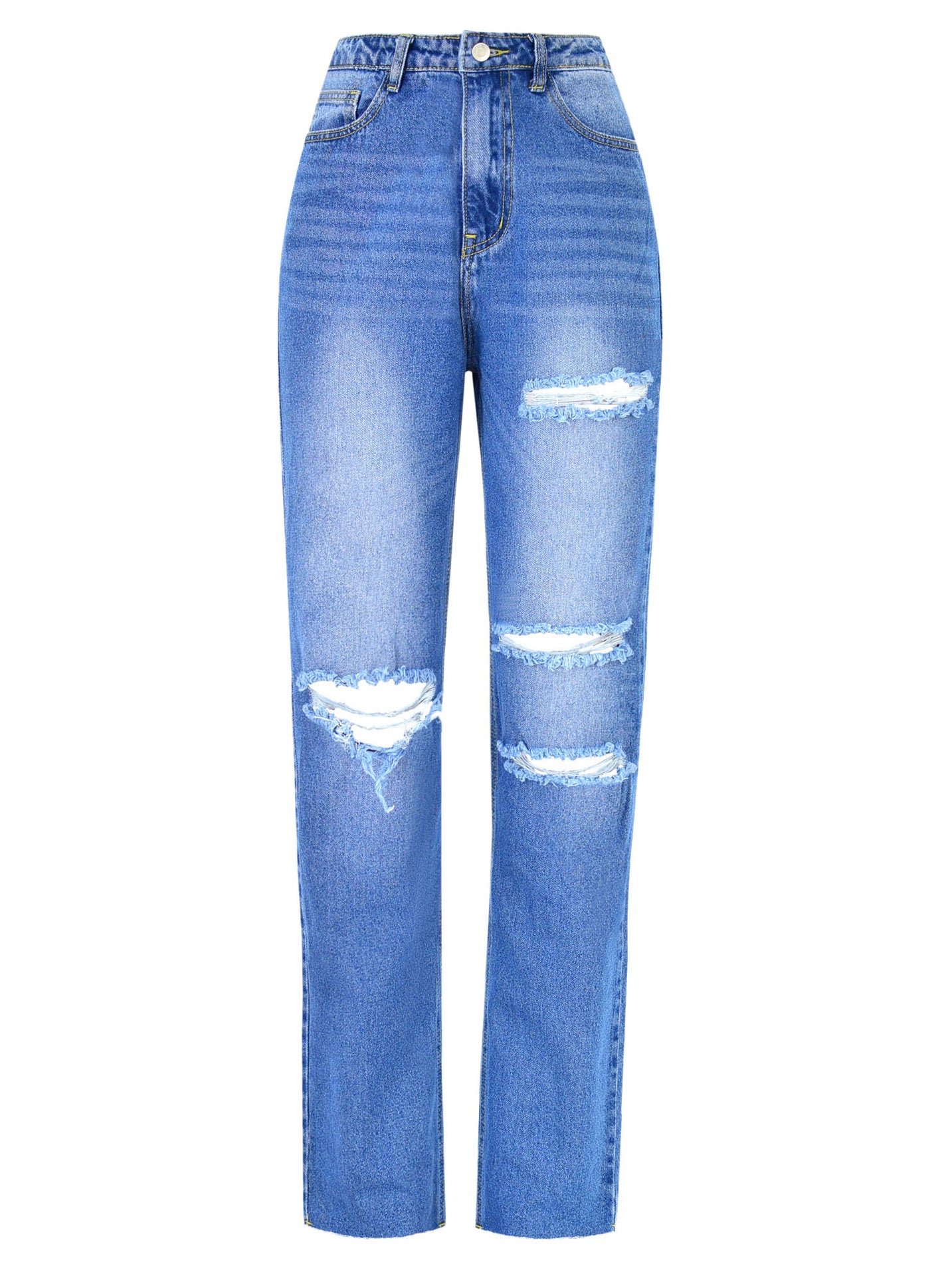 Chic High-Waisted Distressed Straight Leg Jeans for Women