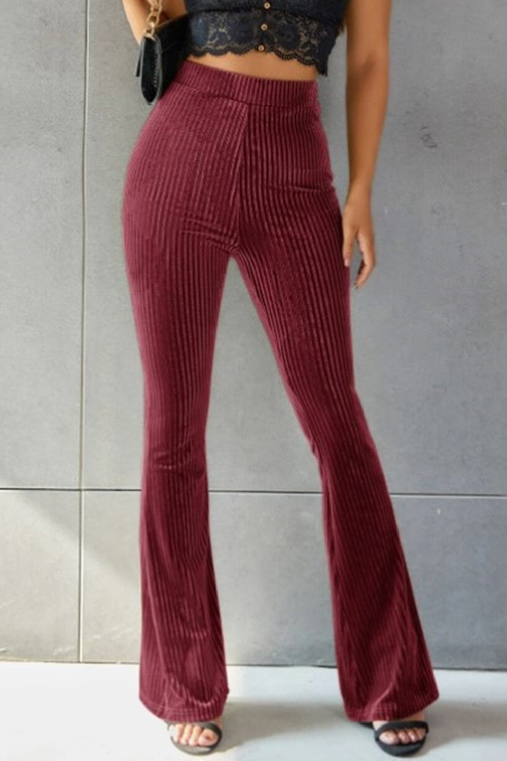 Sophisticated Ribbed High Waist Flare Pants