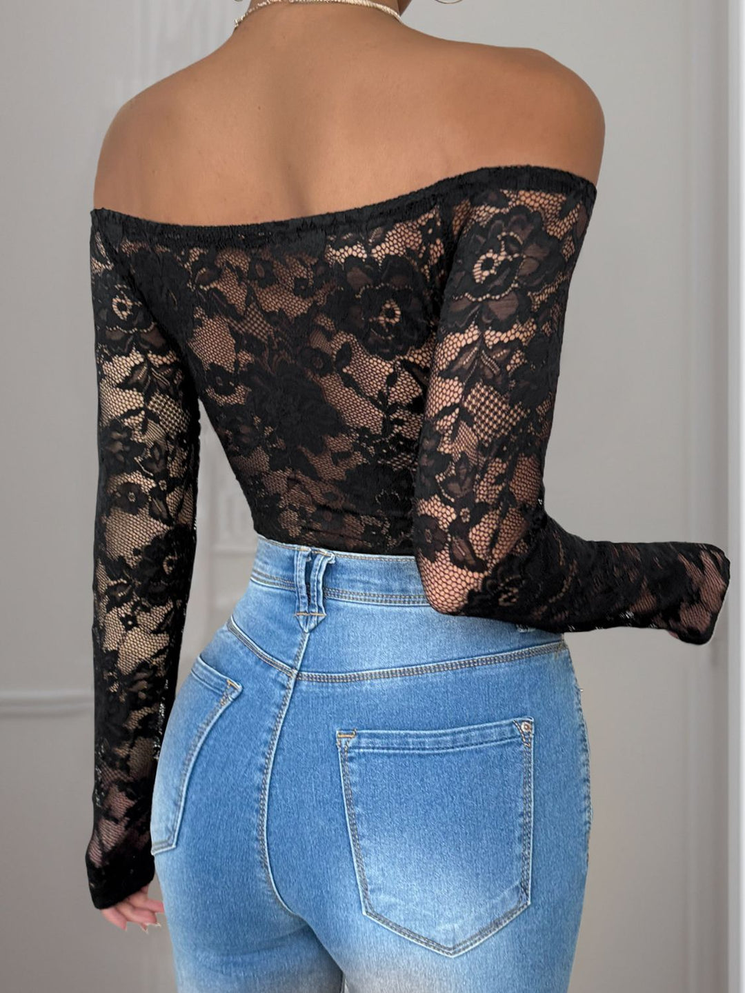 Elegant Lace Off-Shoulder Long Sleeve Bodysuit