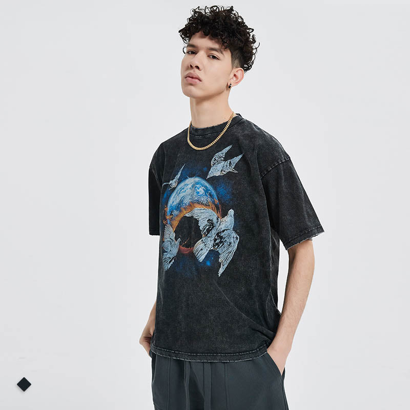 Urban Casual Pigeon Graphic Oversized T-Shirt for Men