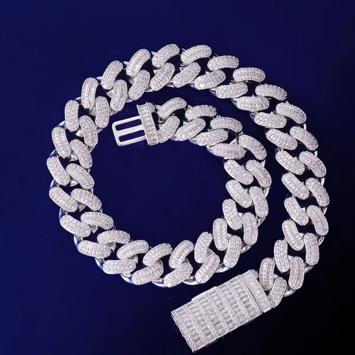 Men's 20mm Cuban Link Baguette Choker Necklace with Durable Cubic Zirconia