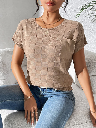 Round Neck Short Sleeve Knit Top for Effortless Style