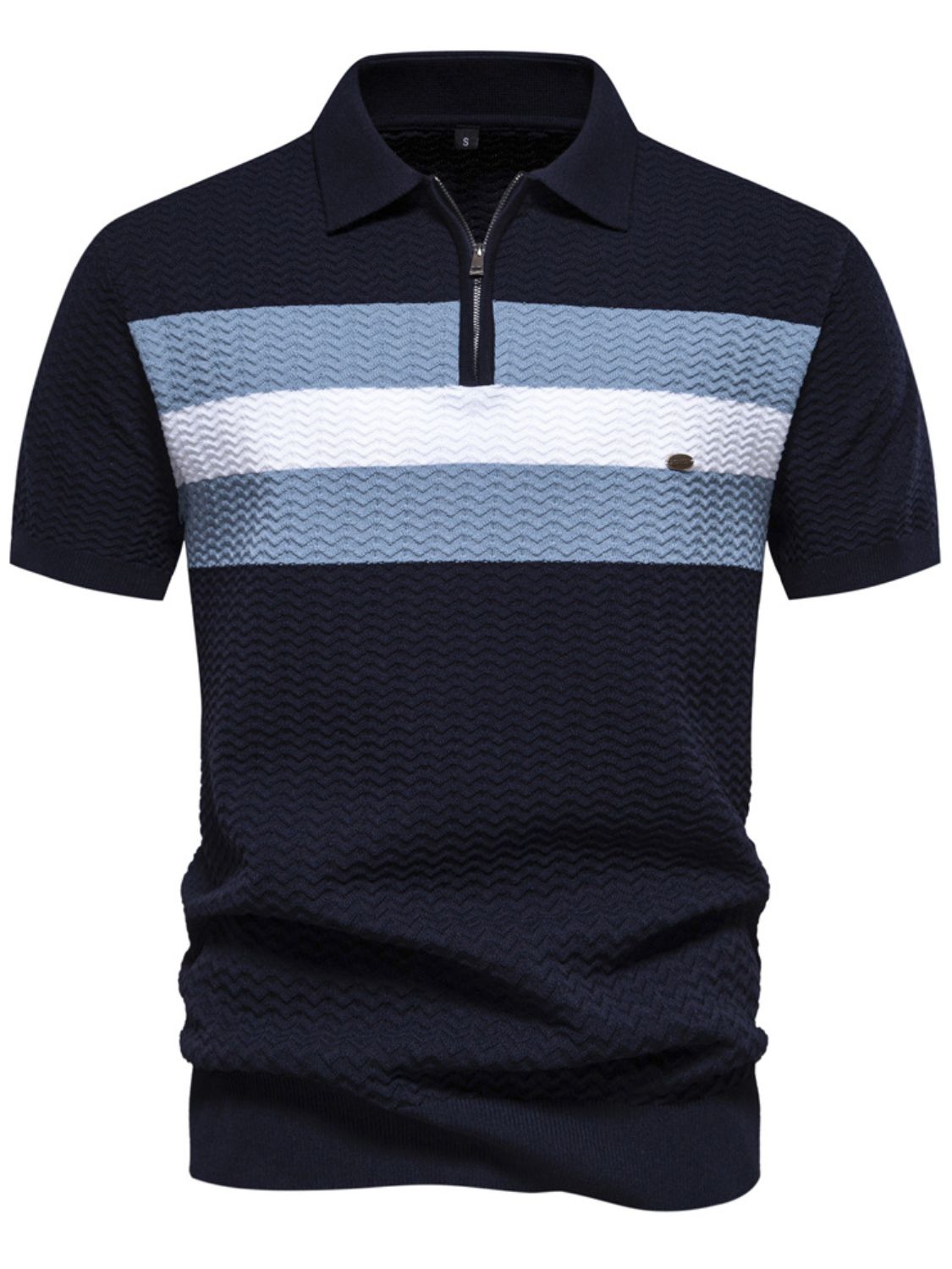 Men's Collared Neck Striped Texture Knit Polo Shirt for Men