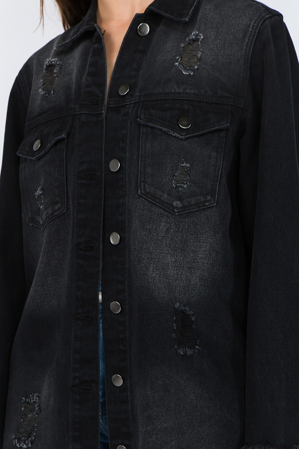 Frayed Hem Distressed Retro Denim Jacket