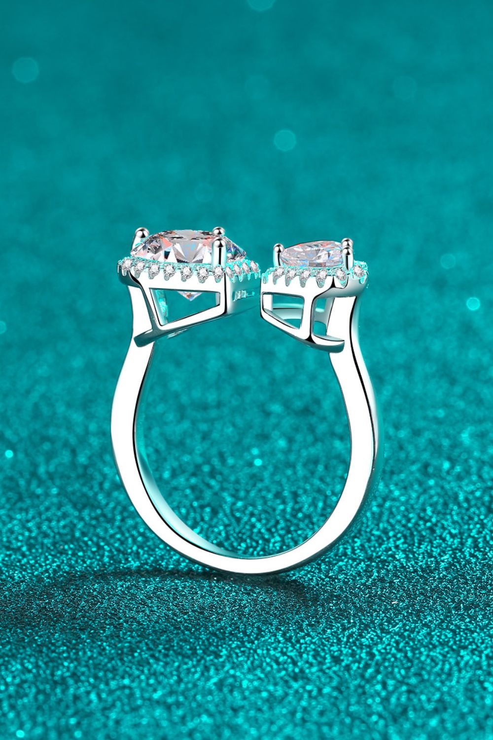 Heart-Shape Moissanite Open Ring in Sterling Silver Design