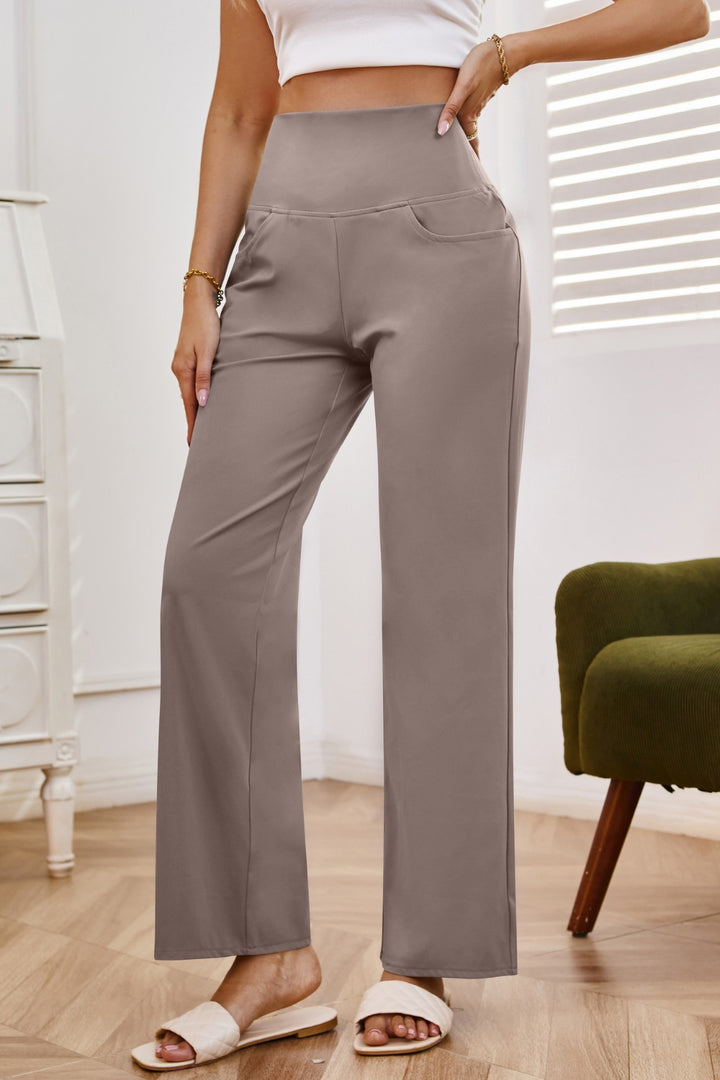 Chic High Rise Wide Leg Trousers with Convenient Pockets