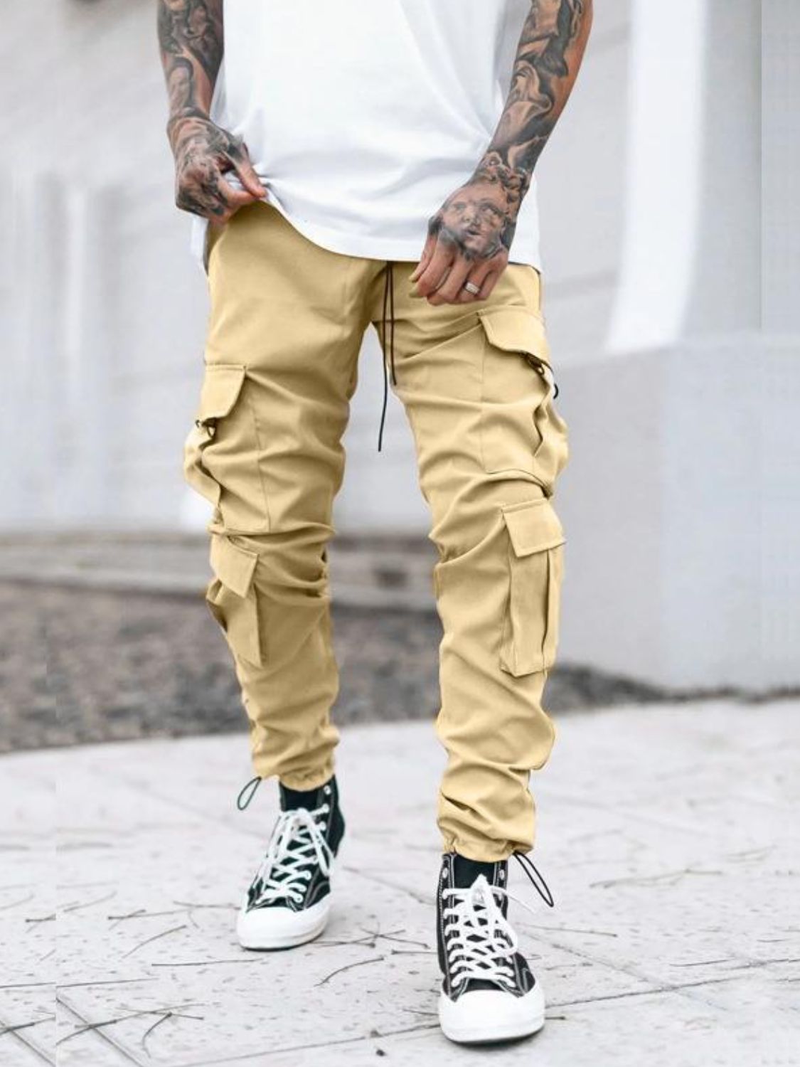 Men's Drawstring Pants with Cargo Pockets for Comfort