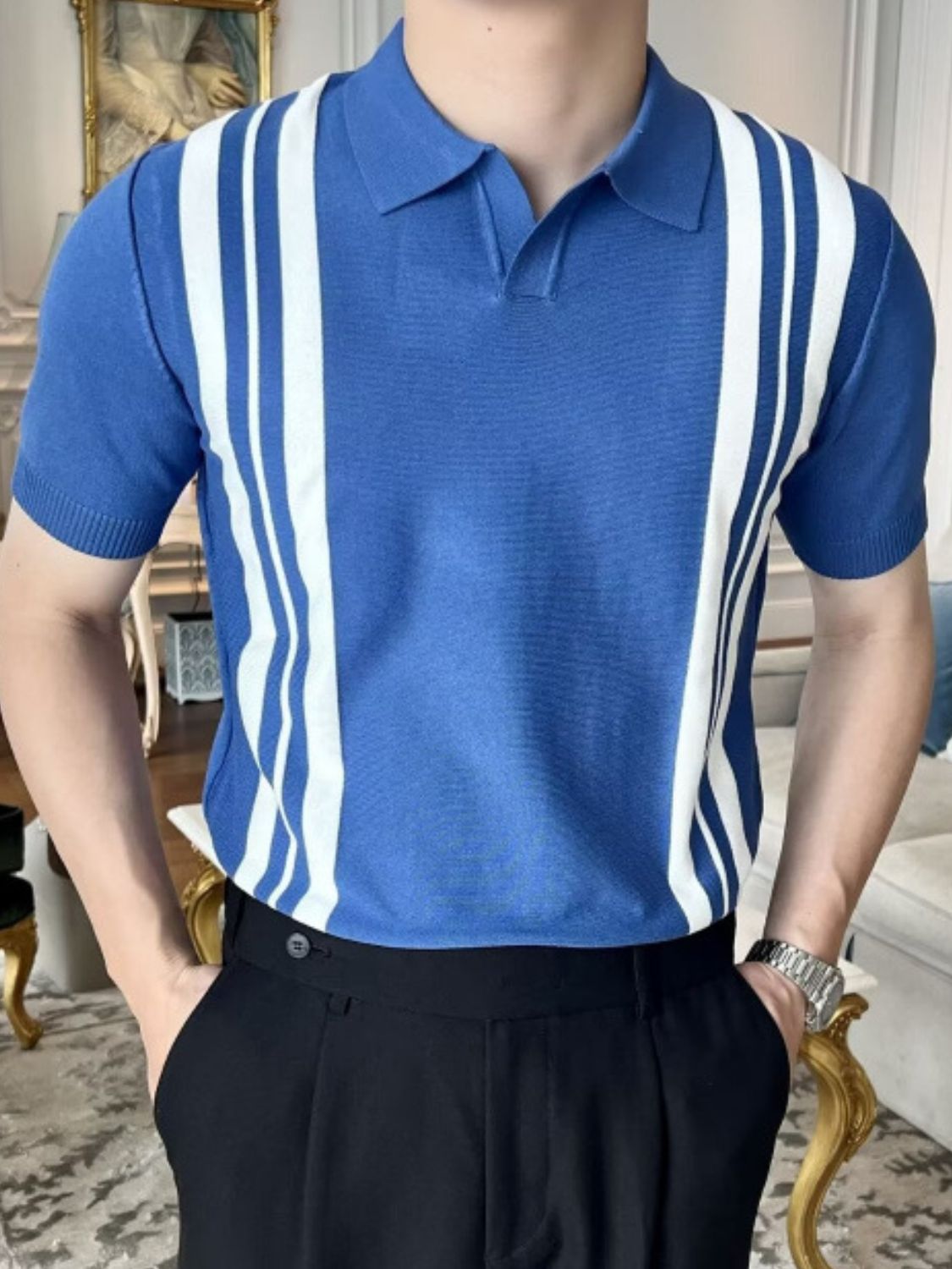 Men's Plus Size Contrast Collared Neck Polo Shirt for Comfort