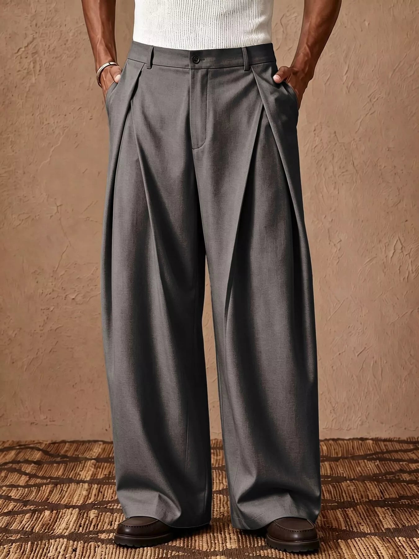 Men's High-Waisted Wide-Leg Pleated Dress Pants