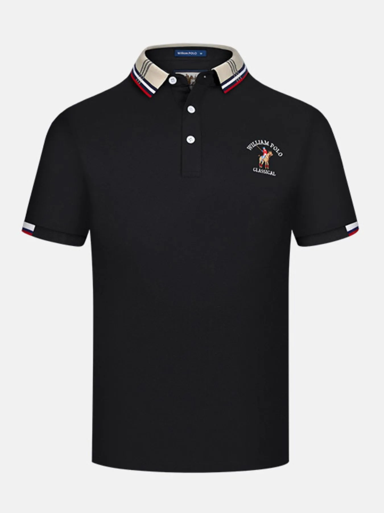 Men's Plus Size Striped Collared Short Sleeve Embroidered Polo