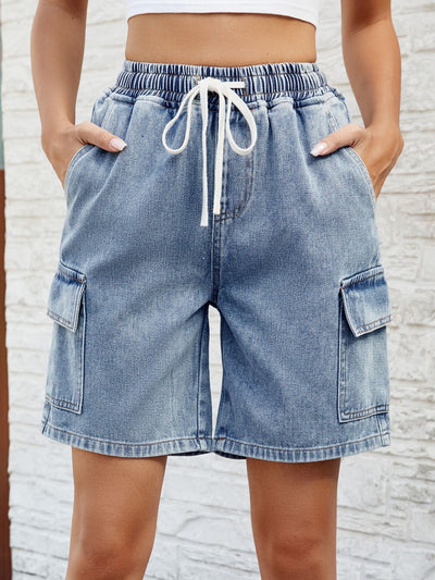 Chic Adjustable Denim Shorts with Convenient Pockets for Summer