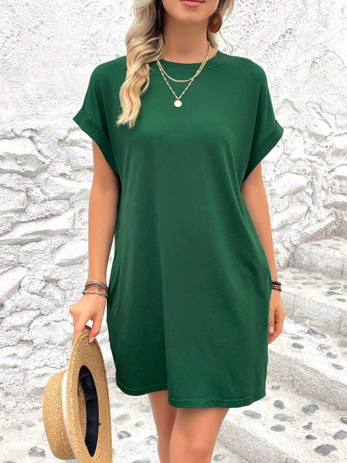 Effortless Elegance Short Sleeve Round Neck Mini Dress for All Occasions