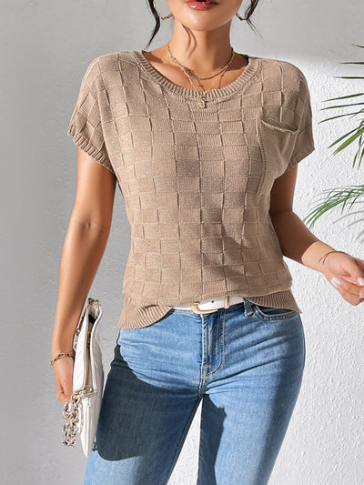 Round Neck Short Sleeve Knit Top for Effortless Style