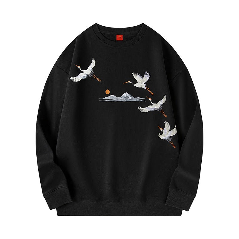 Men's Trendy Embroidered Round Neck Pullover Urban Hip Hop Sweatshirt