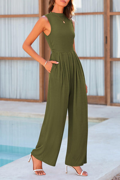 Elegant Mock Neck Sleeveless Jumpsuit with Wide Legs