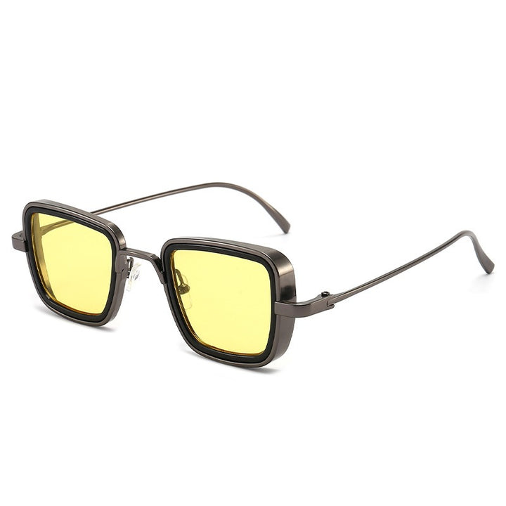 Men's Steampunk Square Sunglasses with Gold Mirror Frame and Yellow Lenses