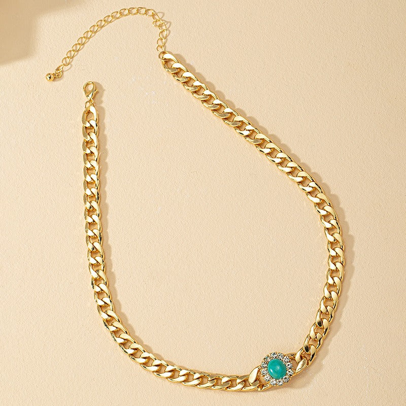 Jewelry With Diamonds Turquoise Necklace Female Personality Exaggerated Design Thick Chain Design Necklace