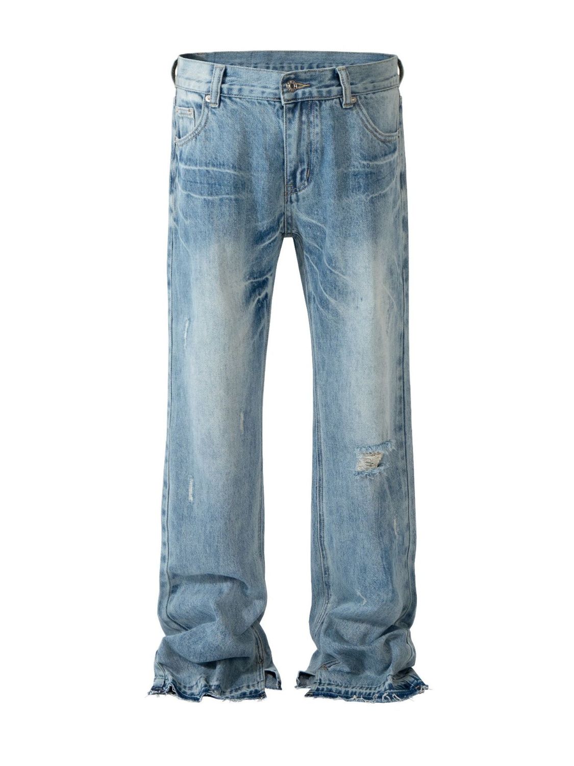 Men's Distressed Raw Hem Jeans for Stylish Casual Wear