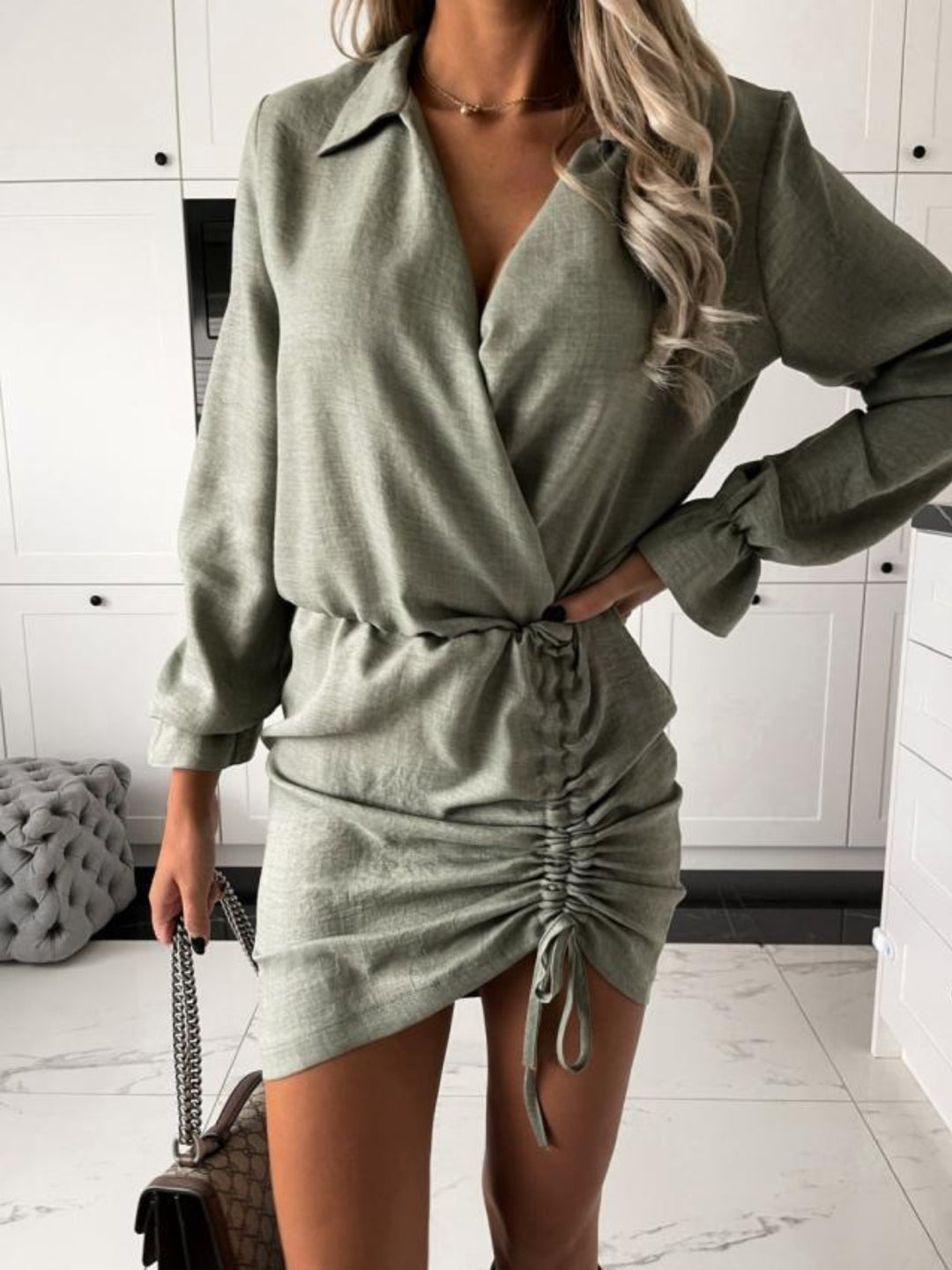 Chic Sheer Long Sleeve Adjustable Mini Dress