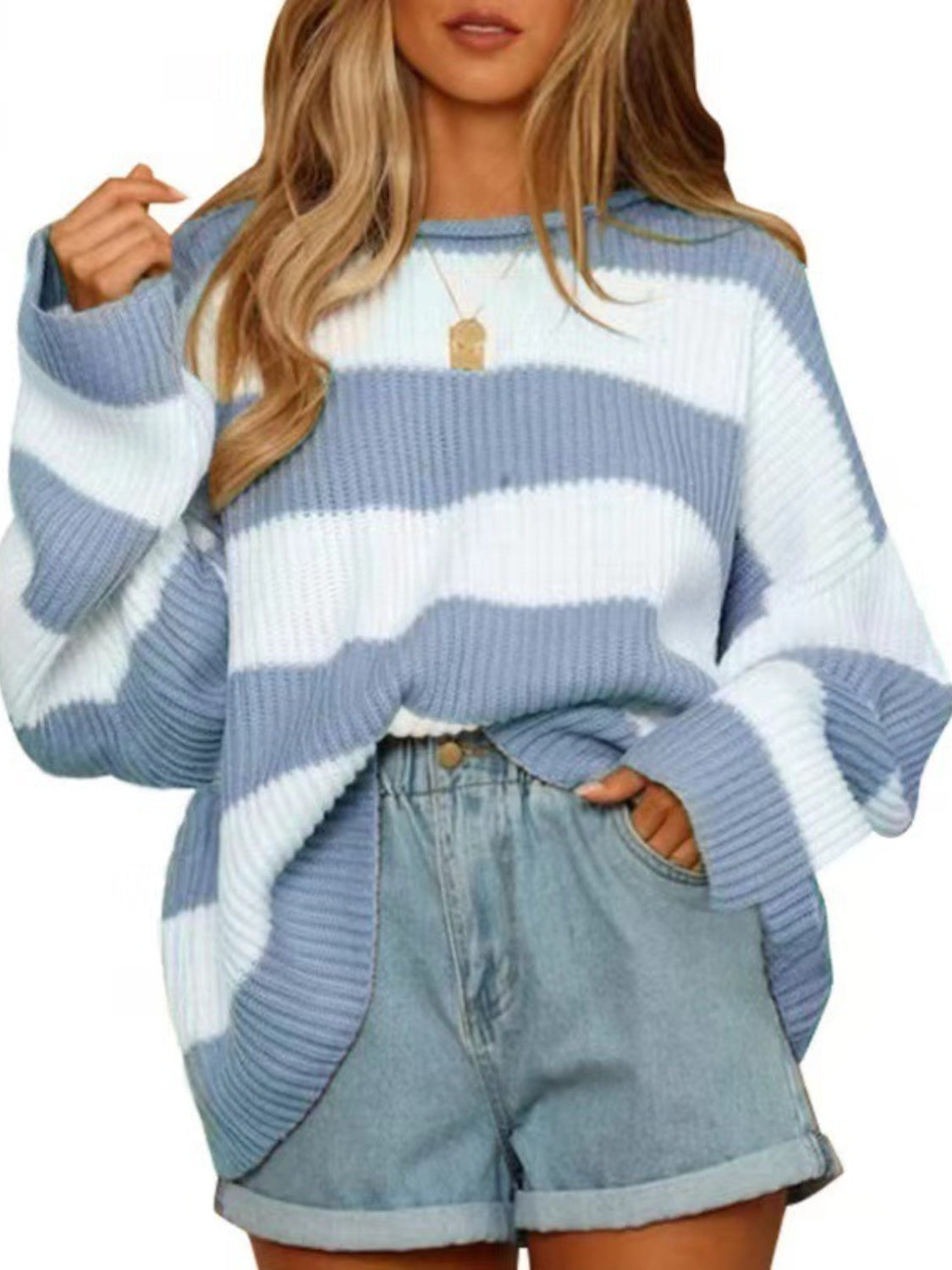 Round Neck Long Sleeve Sweater for Women Casual Style