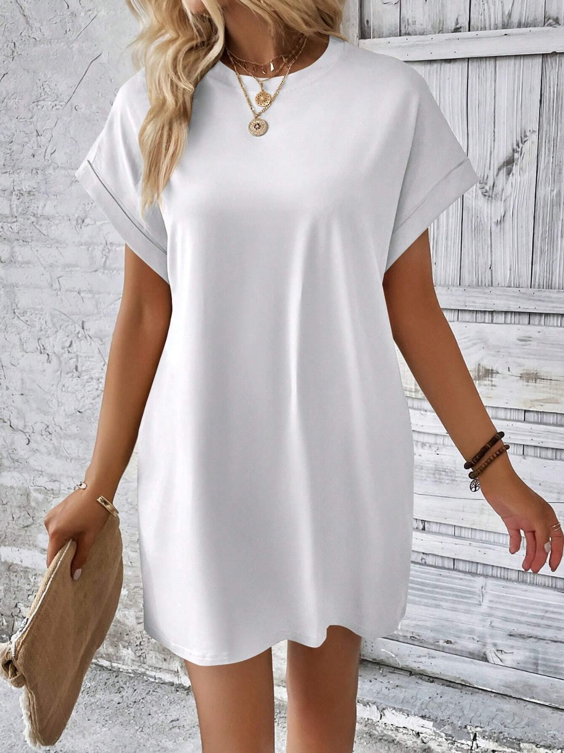 Effortless Elegance Short Sleeve Round Neck Mini Dress for All Occasions