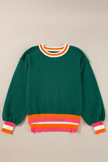 Contrast Round Neck Long Sleeve Sweater for Women Fashion