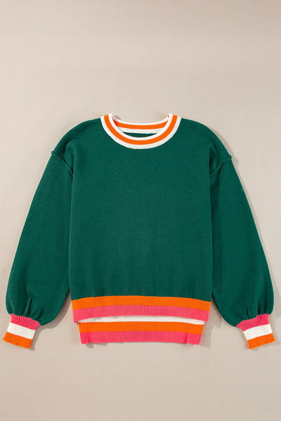 Contrast Round Neck Long Sleeve Sweater for Women Fashion