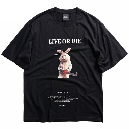 Quirky Chainsaw Rabbit Hip Hop Graphic Tee Urban Shirt