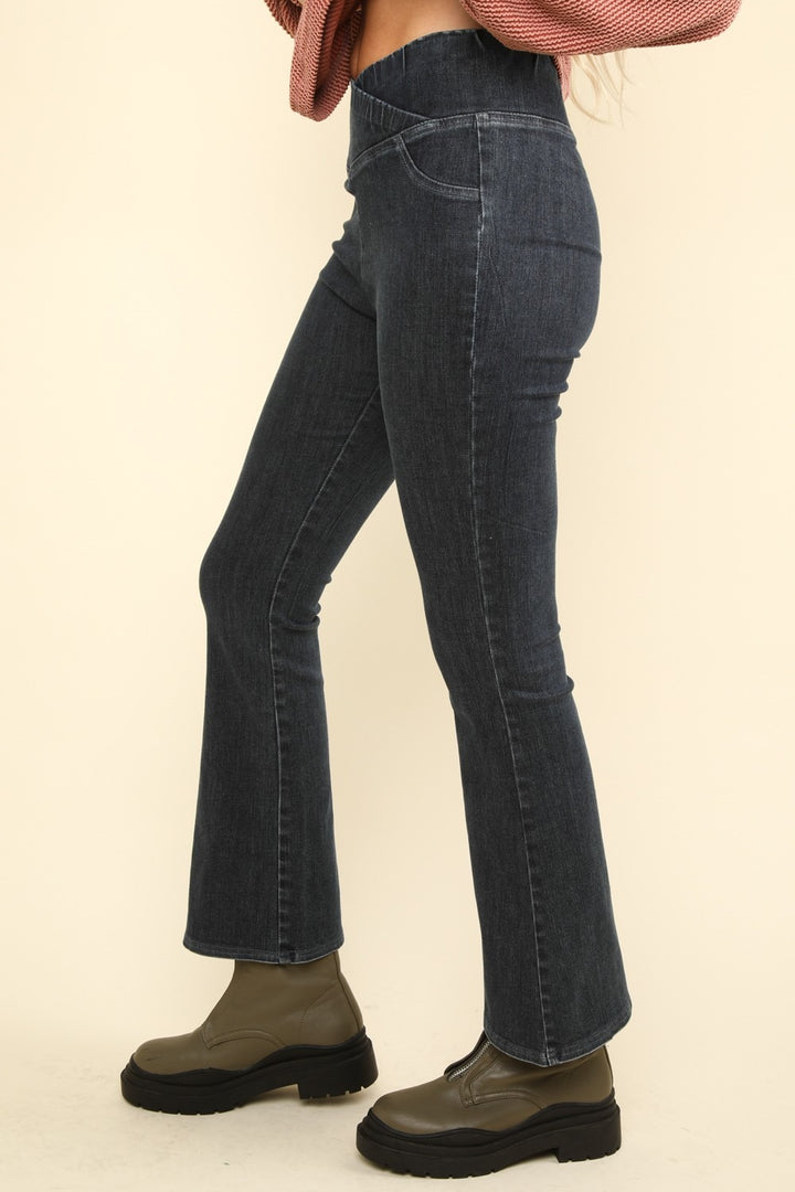 Chic Crossover Denim Leggings with Flared Legs