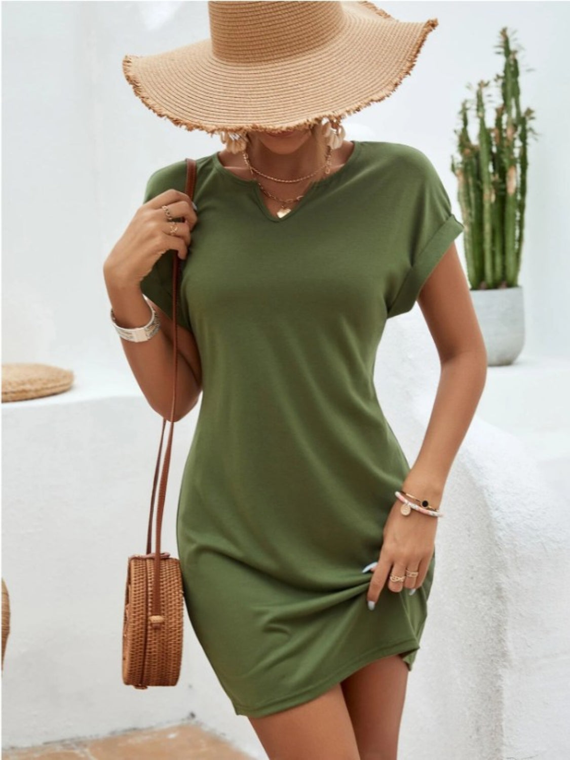 Chic Notched Sleeve Tee Dress for Effortless Style