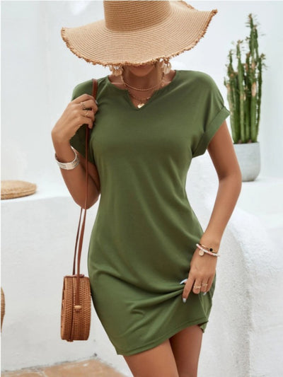 Chic Notched Sleeve Tee Dress for Effortless Style