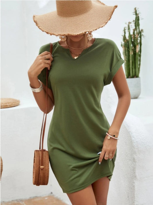 Chic Notched Sleeve Tee Dress for Effortless Style