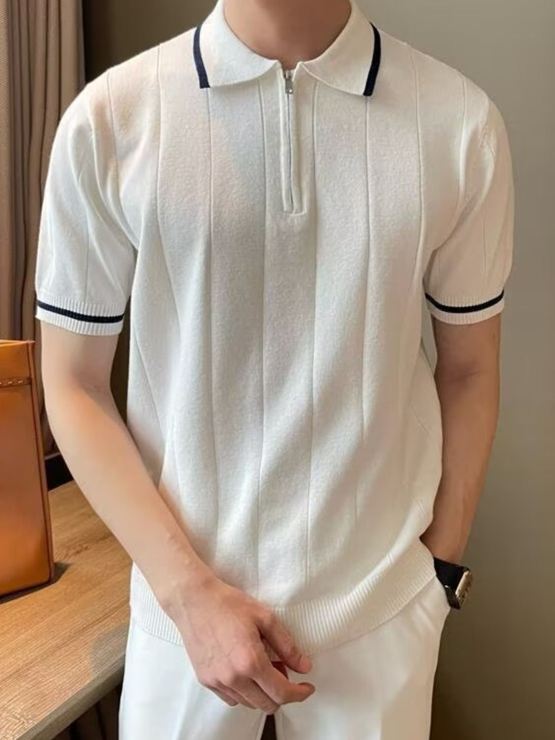 Men's Plus Size Quarter Zip Short Sleeve Polo Shirt for Comfort