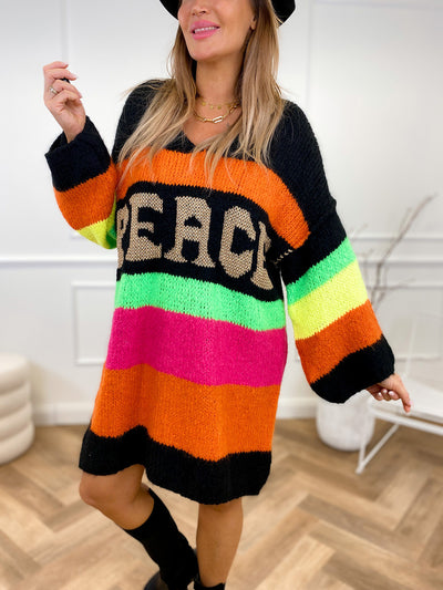 Color Block V-Neck Long Sleeve Sweater Dress for Women