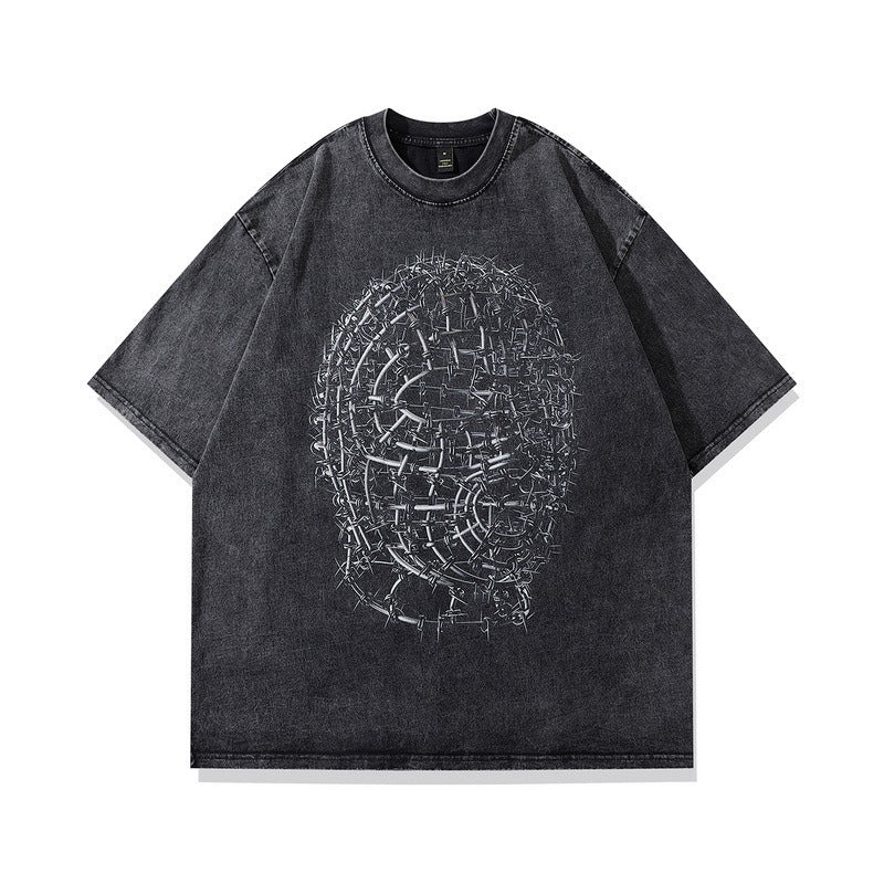 Retro Washed Cotton Hip Hop Tee for Men Trendy Style