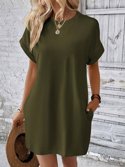 Effortless Elegance Short Sleeve Round Neck Mini Dress for All Occasions