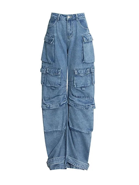 High-Waisted Multi-Pocket Loose Fit Jeans for Women