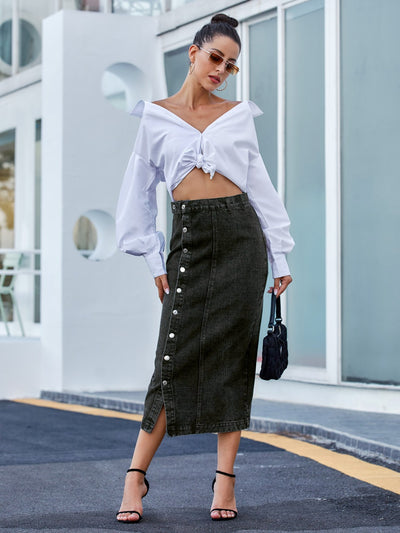 Classic Button Front Denim Skirt for Timeless Style
