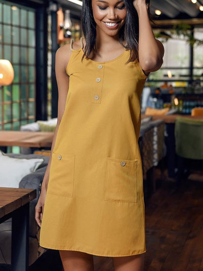 Stylish Spaghetti Strap Mini Dress with Elegant Round Neckline