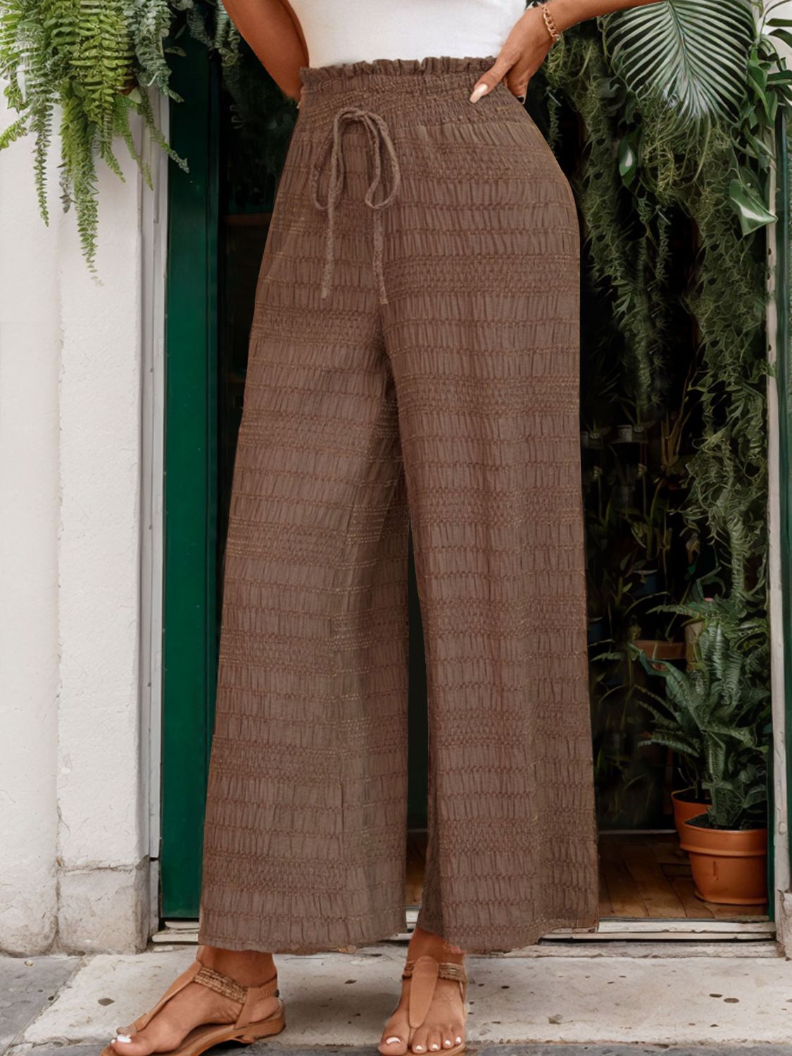 Elegant Wide-Leg Trousers with Tie Detail for Women