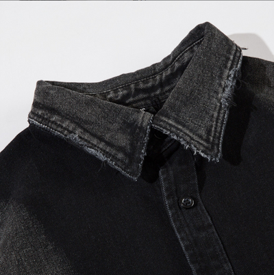 Retro Distressed Denim Relaxed Fit Short Sleeve Shirt Men
