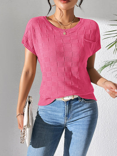 Round Neck Short Sleeve Knit Top for Effortless Style