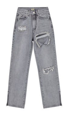 Chic Women's High Waist Sand Gray Flared Denim Trousers