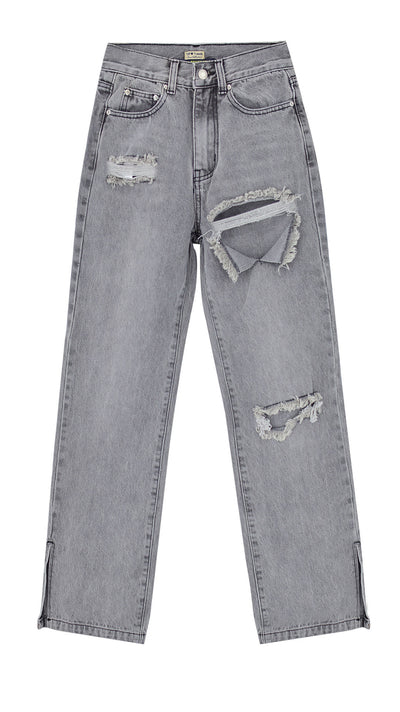 Chic Women's High Waist Sand Gray Flared Denim Trousers
