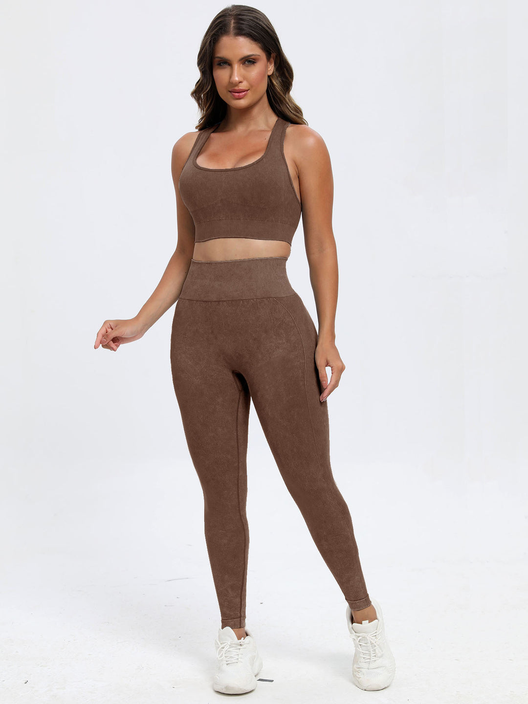 Scoop Neck Activewear Ensemble with Wide-Strapped Top and Fitted Pants