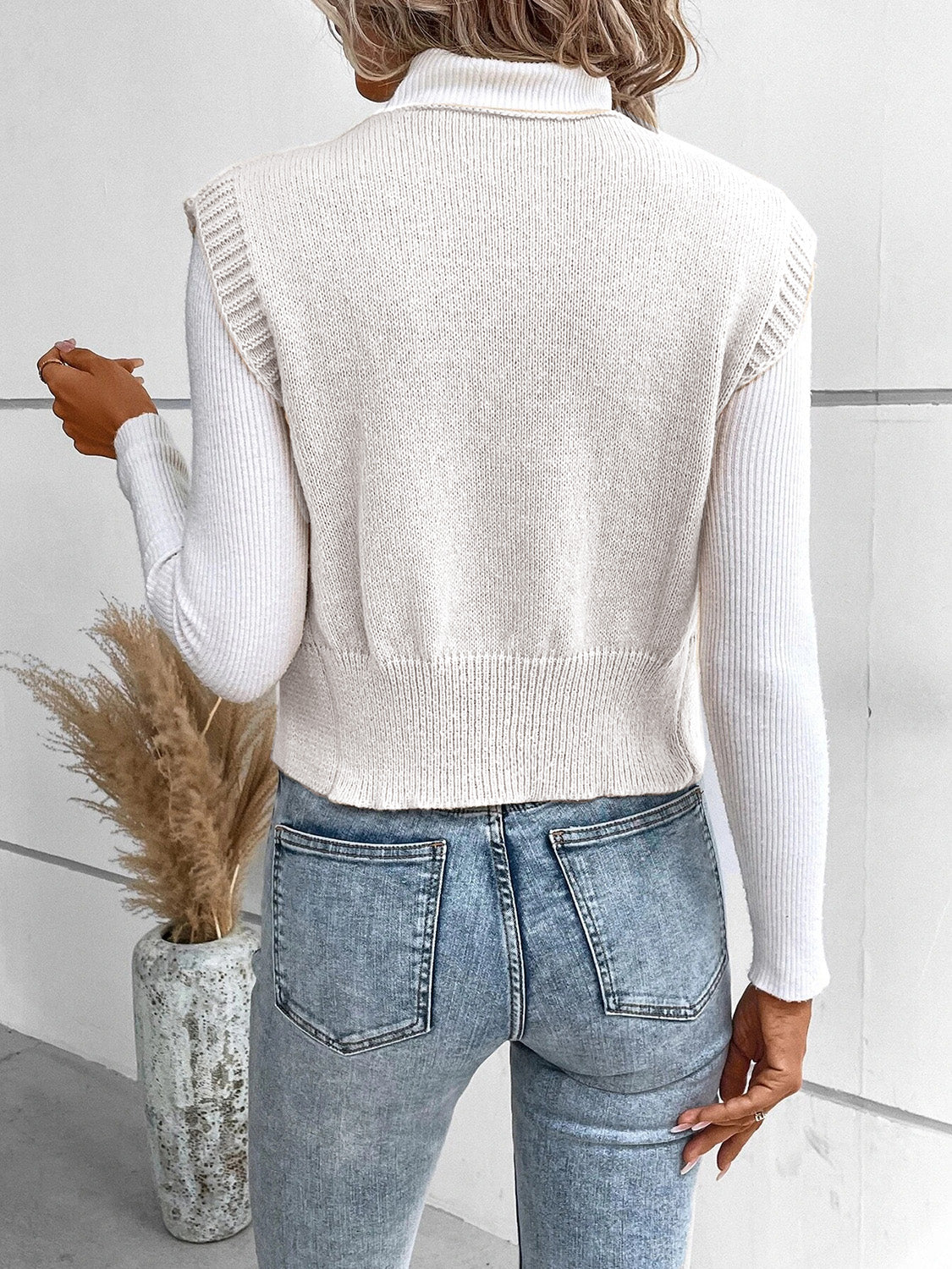 Full Size Button Up V-Neck Sweater Vest for Women