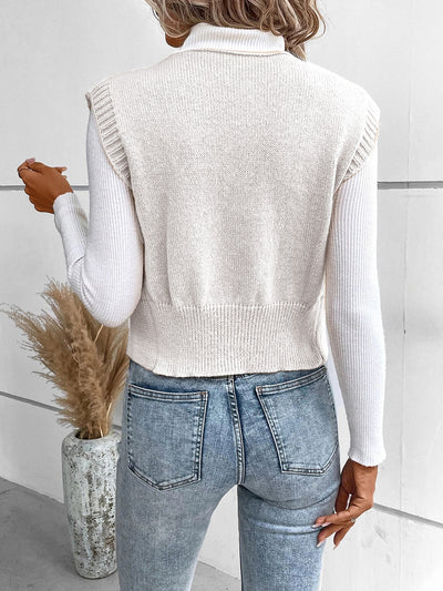 Full Size Button Up V-Neck Sweater Vest for Women