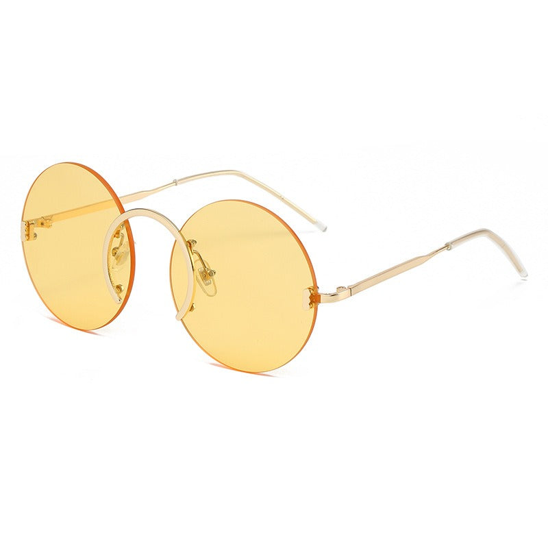 Punk style sunglasses glasses European and American round frame rimless sunglasses