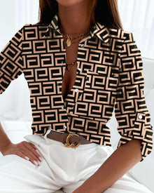 Chic Floral Print Long Sleeve Dacron Blouse for Women
